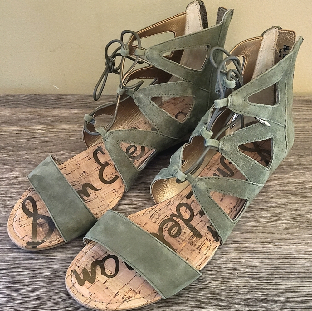 Sam Edelman Dean Olive Suede Caged Lace Up Sandal Size 9.5